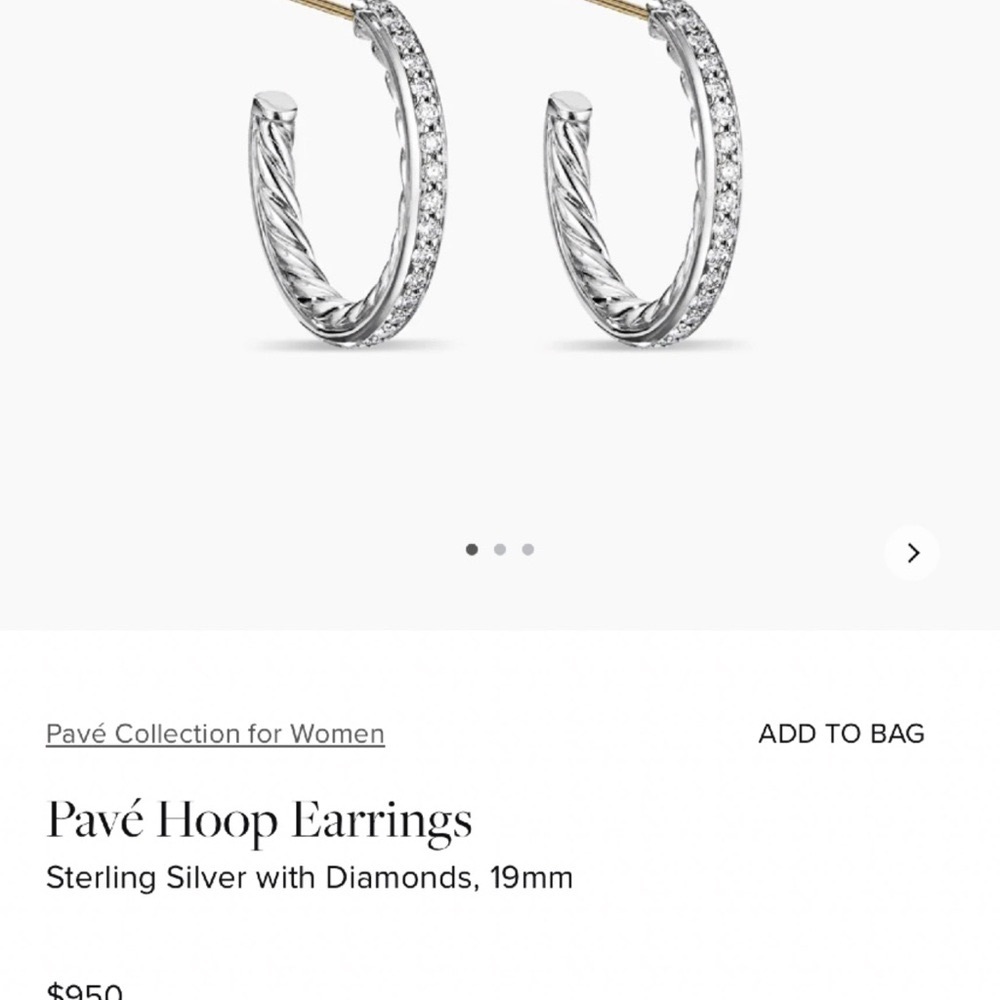 David Yurman Hoops w. Pave Diamonds sterling silver 19mm